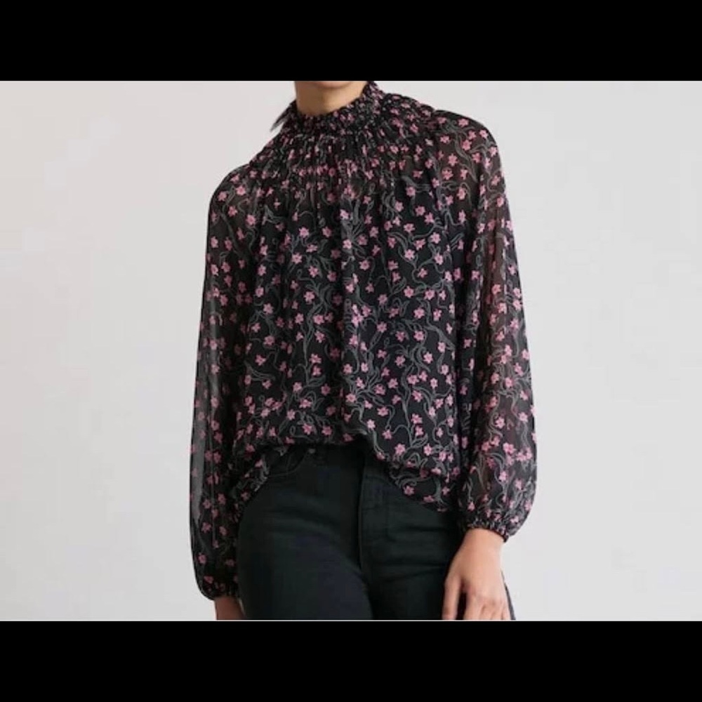 Elizabeth & James Black Floral Print Sheer Blouse S